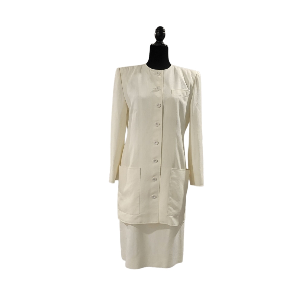 VINTAGE LS SCHERRER BOUTIQUE 80s WHITE LINEN SKIRT Suit 40 FR 6US Made in France